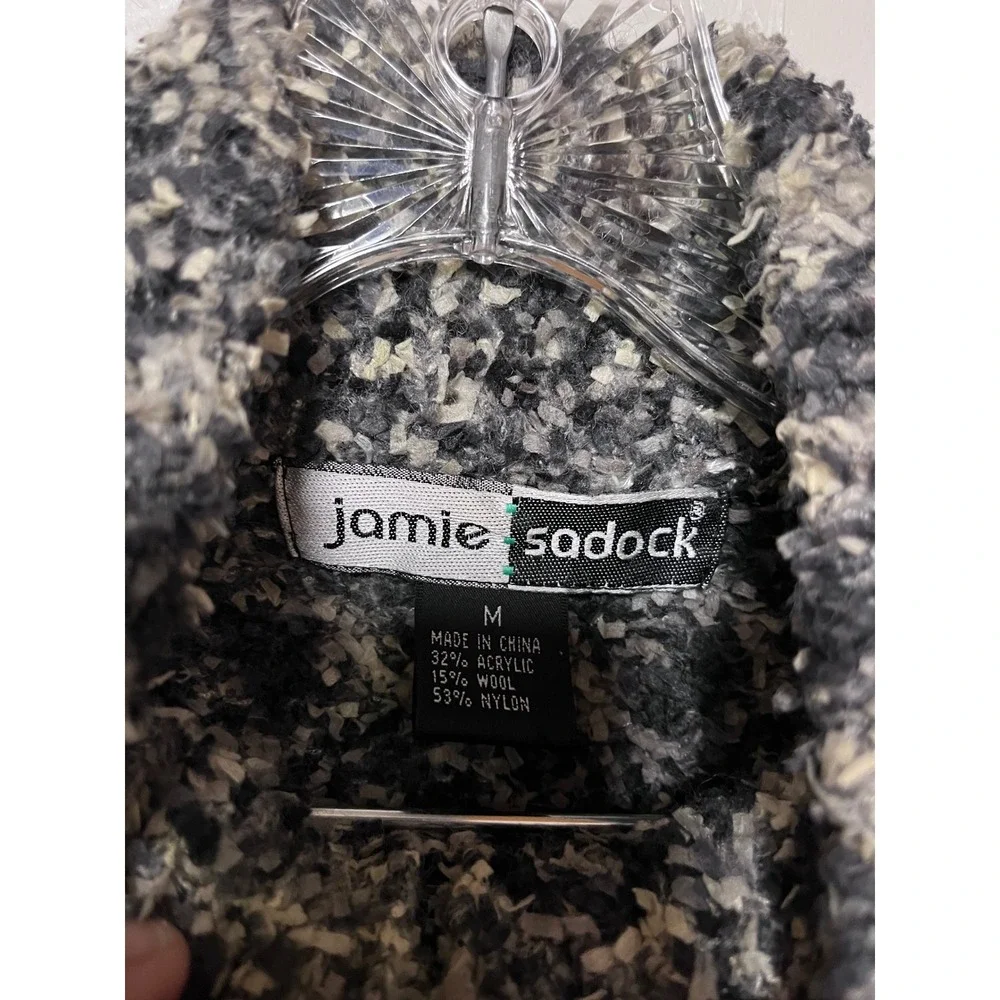 Jamie Sadock Womens Grey‎ Wool Blend Full Zip Mock Neck Fuzzy Knit Jacket Medium